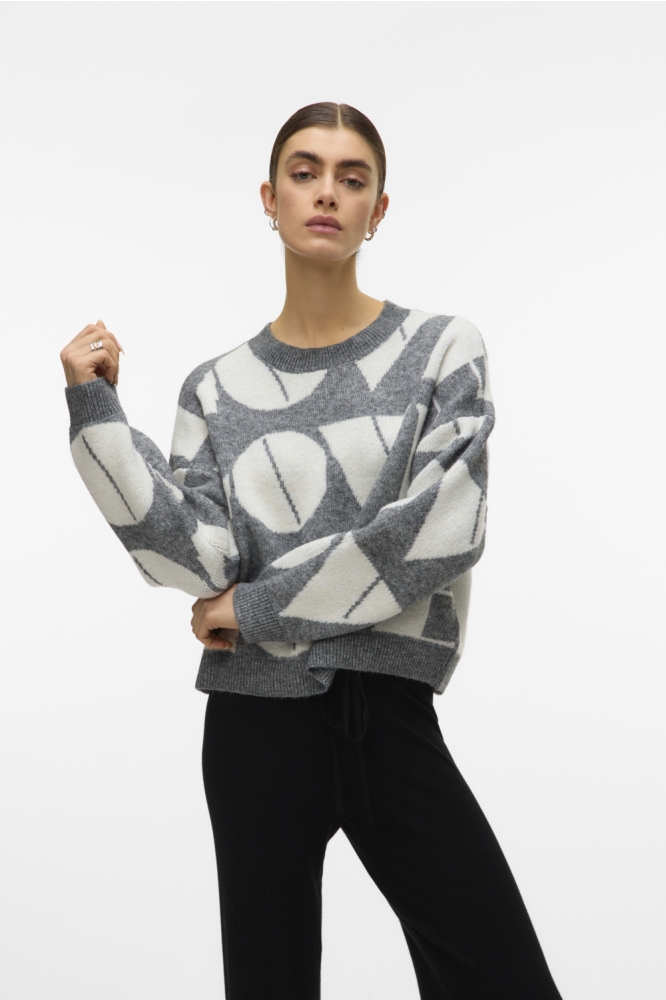 VMLOVE LS O-NECK PULLOVER BOO 10331432 MEDIUM GREY/BIRCH